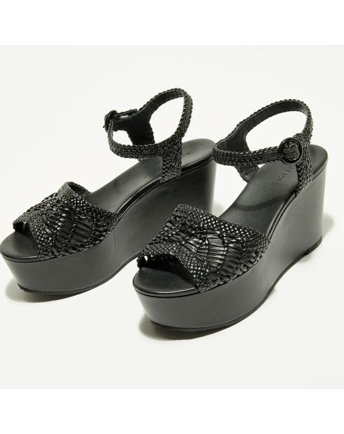Sandales en Cuir & Textile Oak noires - Talon 9 cm
