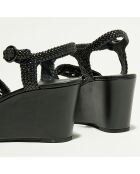 Sandales en Cuir & Textile Oak noires - Talon 9 cm
