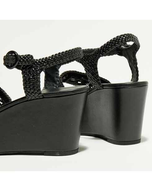 Sandales en Cuir & Textile Oak noires - Talon 9 cm