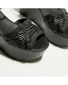 Sandales en Cuir & Textile Oak noires - Talon 9 cm