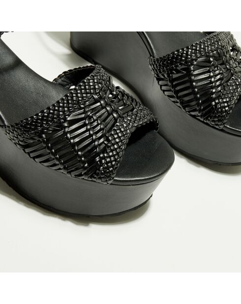 Sandales en Cuir & Textile Oak noires - Talon 9 cm