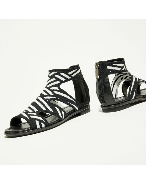 Betsy zwart/witte gemengde sandalen van leer en textiel