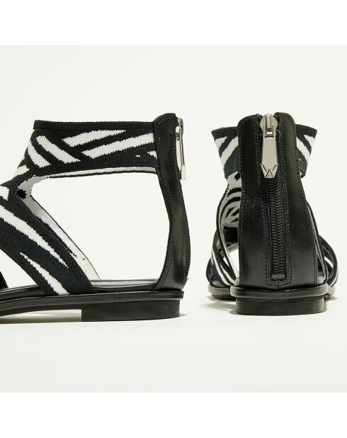 Betsy zwart/witte gemengde sandalen van leer en textiel