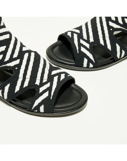 Betsy zwart/witte gemengde sandalen van leer en textiel