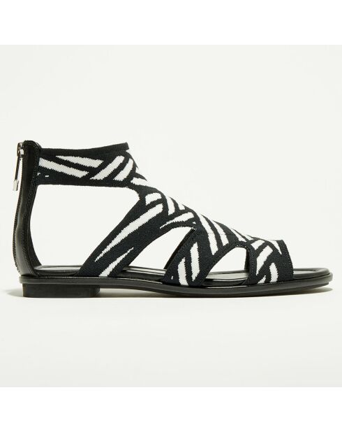 Betsy zwart/witte gemengde sandalen van leer en textiel