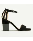 Sandales en Velours de Cuir Palerme noires - Talon 9.5  cm