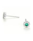 Boucles d'oreilles Etoiles Diamants 0.12 ct & Emeraudes 0.3 ct or blanc