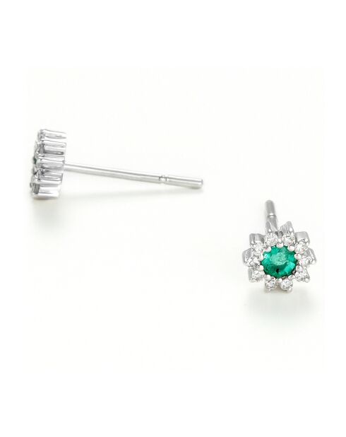 Boucles d'oreilles Etoiles Diamants 0.12 ct & Emeraudes 0.3 ct or blanc