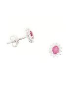Boucles d'oreilles Etoiles Diamants 0.12 ct & Rubis 0.3 ct or blanc