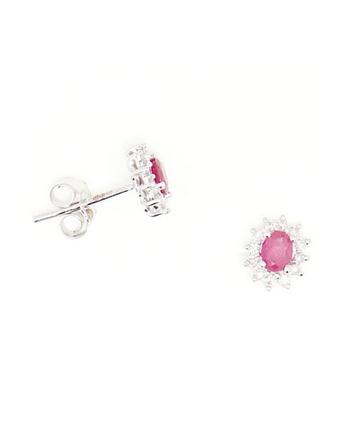 Boucles d'oreilles Etoiles Diamants 0.12 ct & Rubis 0.3 ct or blanc