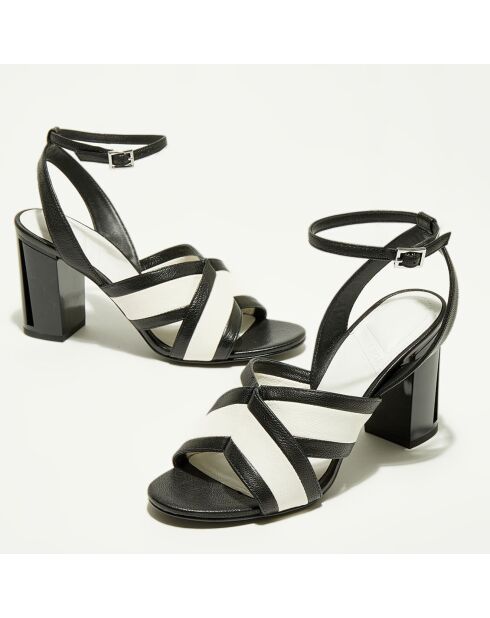 Sandales en Cuir Benji noir/blanc - Talon 9 cm