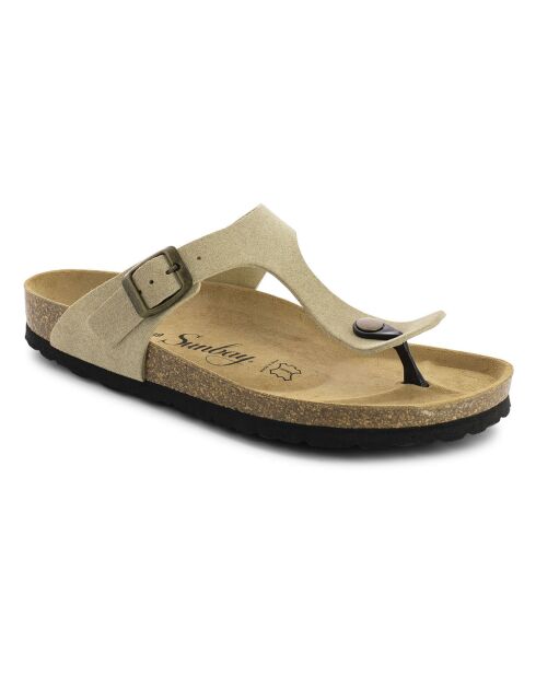 Mules en Velours de Cuir Camelia beiges