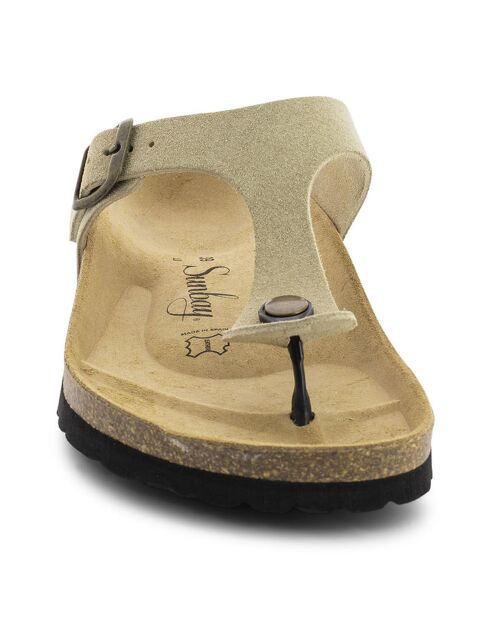 Mules en Velours de Cuir Camelia beiges