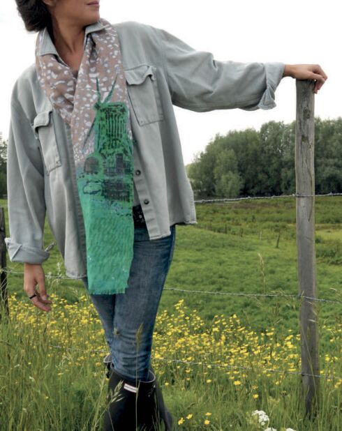 Étole Mondrian en Lin & Soie taupe - 30x150 cm