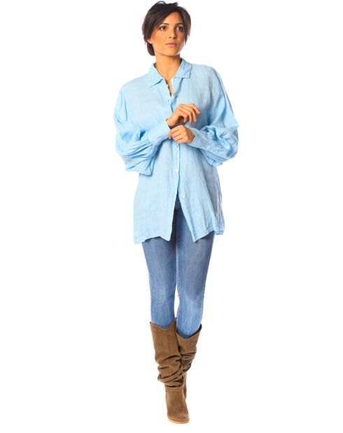 Chemise 100% Lin Lotus bleu ciel