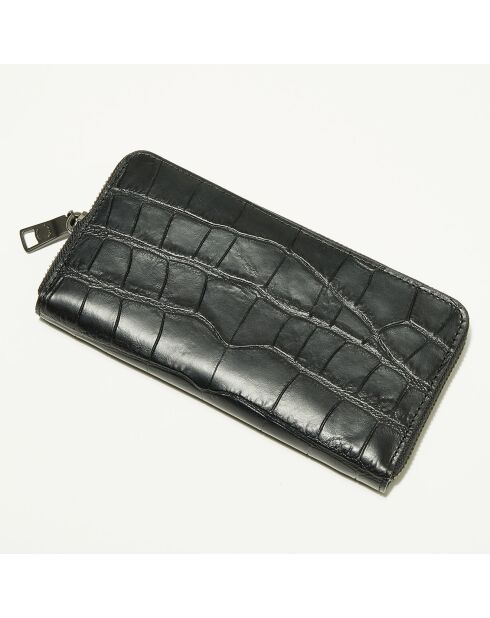 Compagnon Homme en Cuir croco Accordion noir - 9.9x18.9 cm