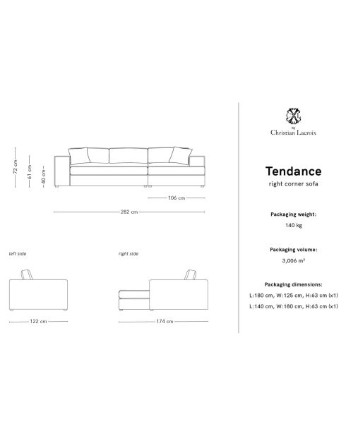 Trendy 5-zits donkerblauwe rechterhoekbank - 282x174x72 cm