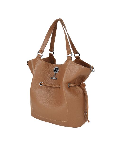 Sac porté épaule en Cuir Paris cognac - 28x31x13.5 cm