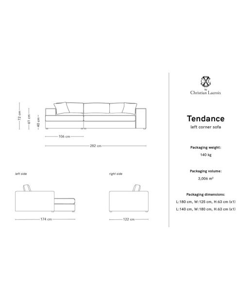 Canapé d'angle gauche Tendance 5 Places menthe - 282x174x72 cm