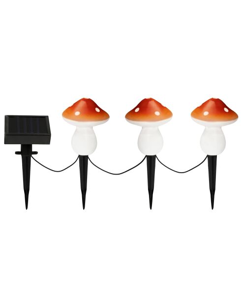 3 Lampes solaires champignons rouge/blanc - 8x8x9.8 cm