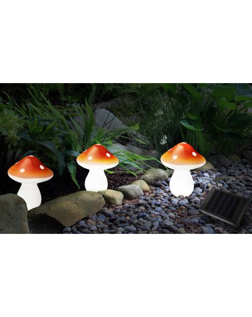 3 Lampes solaires champignons rouge/blanc - 8x8x9.8 cm