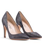 Zilverkleurige leren pumps van Adelina - hak 9,5 cm