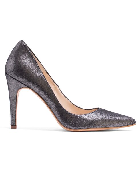 Zilverkleurige leren pumps van Adelina - hak 9,5 cm