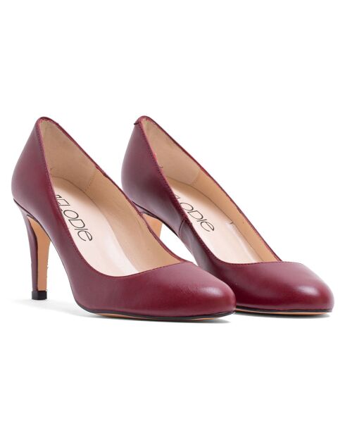 Bordeauxrode leren pumps van Otilia met hak van 7 cm