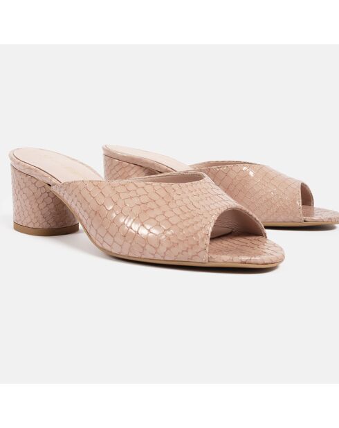 Mules Miami de piel rosas, tacón de 5,5 cm