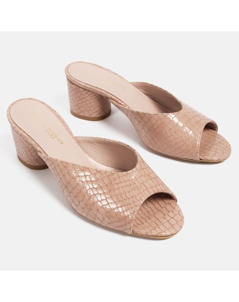 Mules Miami de piel rosas, tacón de 5,5 cm