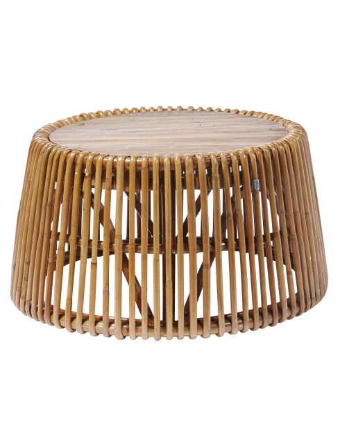 Tavolino da salotto con piano in teak rattan marrone - D.69x38 cm