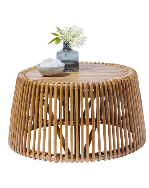 Tavolino da salotto con piano in teak rattan marrone - D.69x38 cm