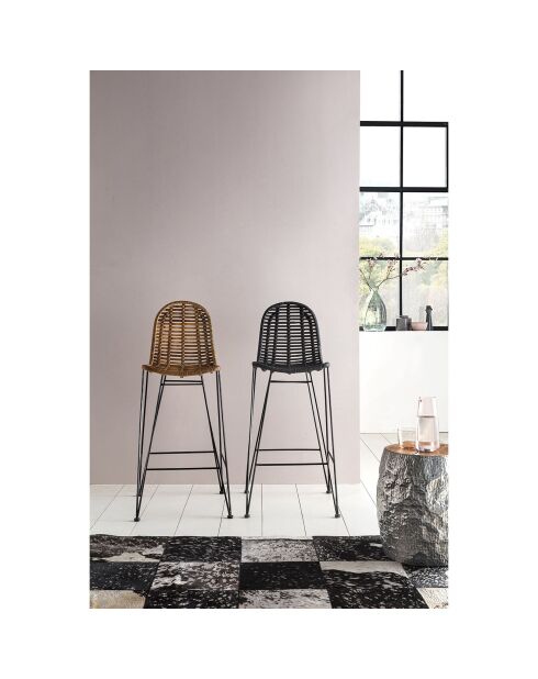 Tabouret de bar Rattan noir - 49x60x110 cm