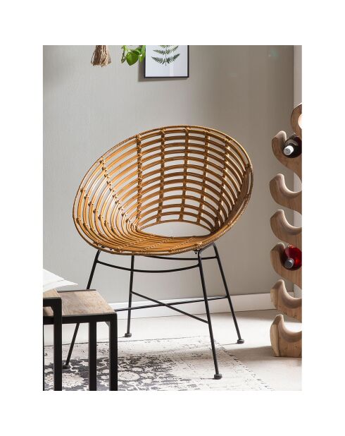 Sillón de ratán marrón/negro - 70x63x88 cm