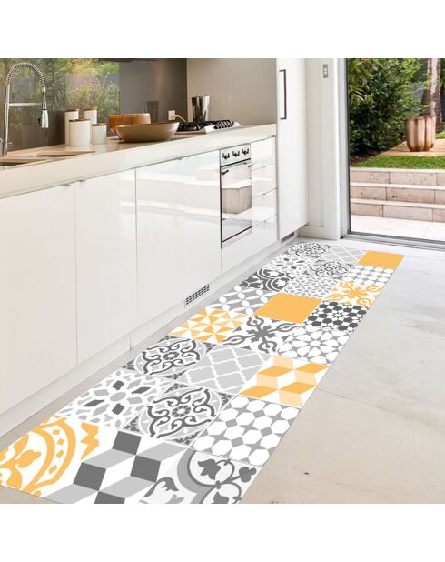 Tapis vinyle Patio jaune/gris - 66x150 cm