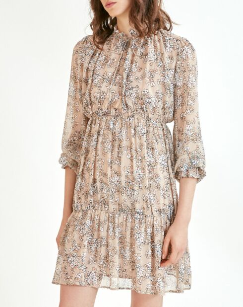 Robe courte Cali lurex imprimée  beige