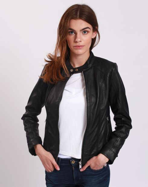 Blouson en Cuir Biker Leilou noir