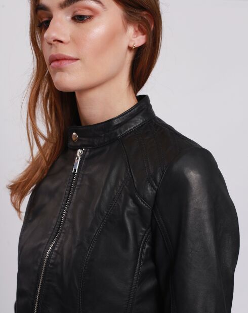 Blouson en Cuir Biker Leilou noir