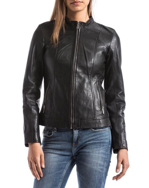 Blouson en Cuir Biker Leitty noir