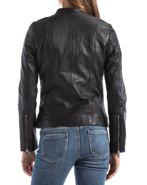 Blouson en Cuir Biker Leitty noir