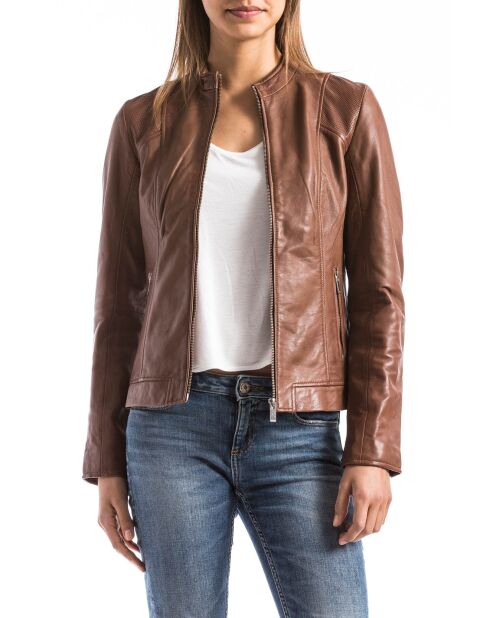 Blouson en Cuir Biker Leitty cognac