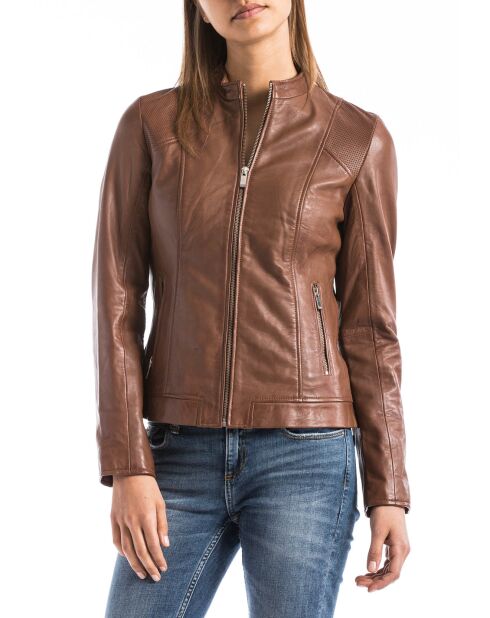 Blouson en Cuir Biker Leitty cognac