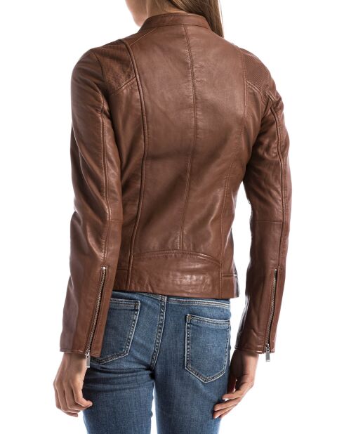 Blouson en Cuir Biker Leitty cognac