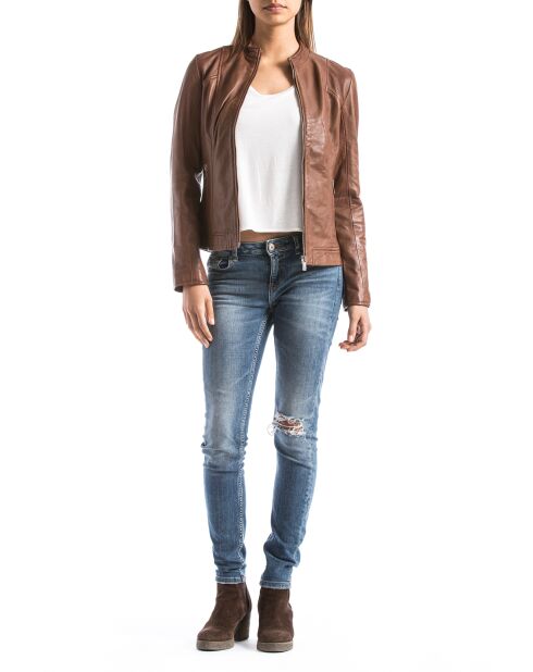 Blouson en Cuir Biker Leitty cognac