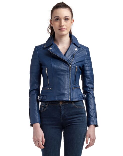 Perfecto en Cuir Leonor bleu