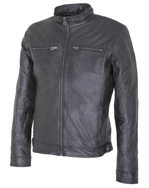 Blouson en Cuir Biker Leon noir
