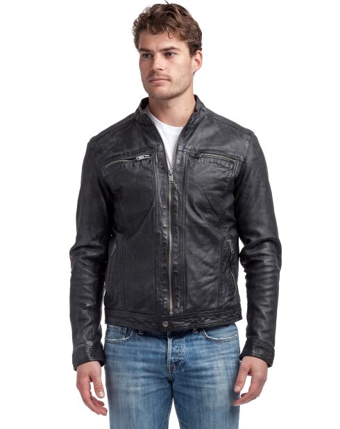 Blouson en Cuir Biker Lucenzo noir