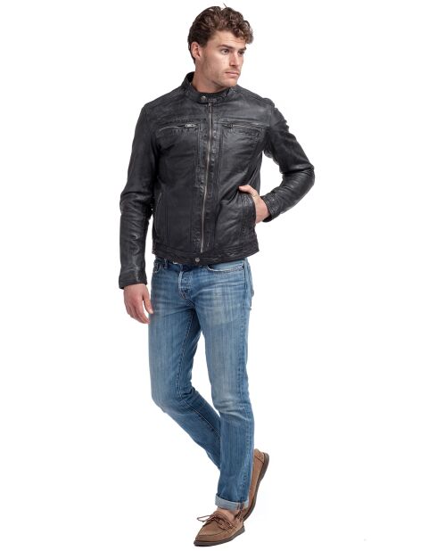 Blouson en Cuir Biker Lucenzo noir