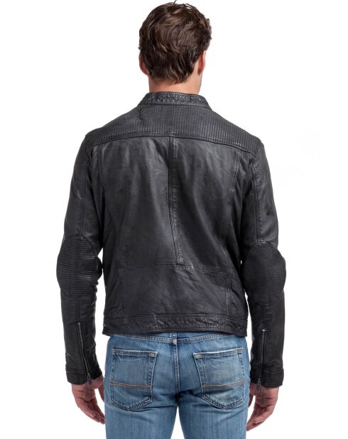 Blouson en Cuir Biker Lucenzo noir