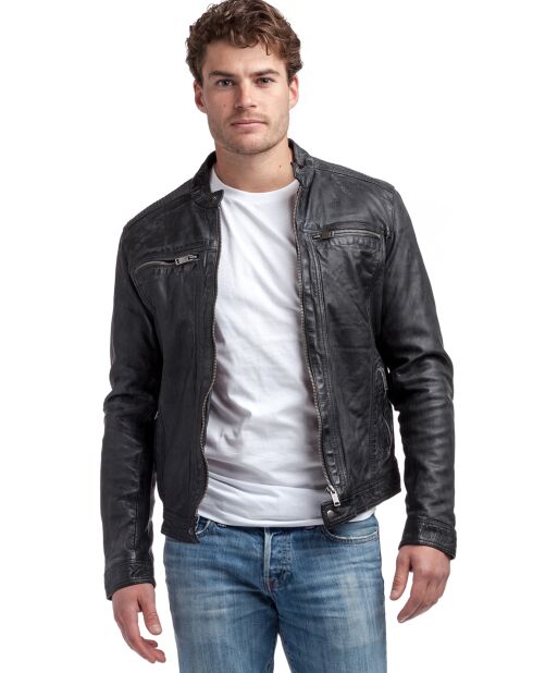 Blouson en Cuir Biker Lucenzo noir